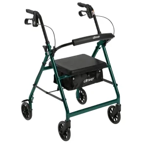 Drive Medical r726gr Walker Rollator with 6" Wheels, Fold Up Removable Back Support and Padded Seat, Green